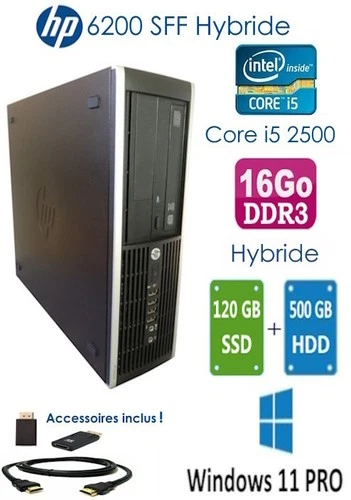 PC HP 6200 SFF Intel i5-2500 16Go SSD 120Go+500 Go W11 Pro