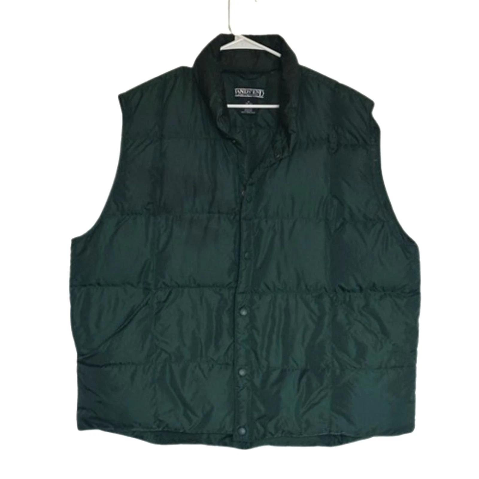 Lands End Goose Down Puffer Vest Button Front Snaps Mens XL Pockets Outdoor