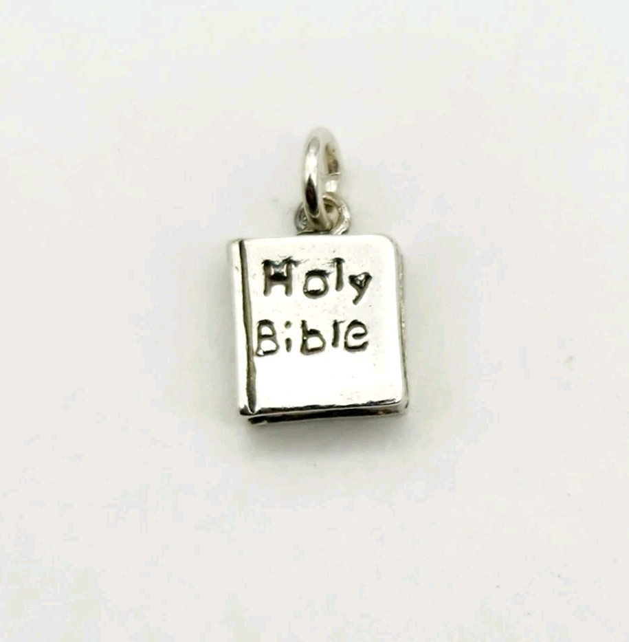 Vintage Sterling Silver HOLY BIBLE Christian Bracelet Charm Pendant - 2.5g