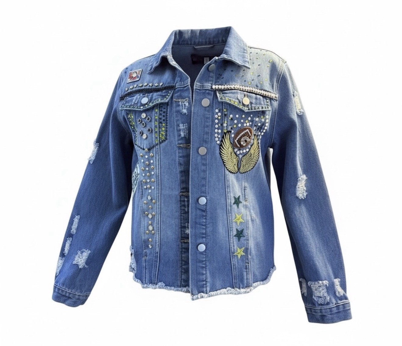 Handmade custom Blue Button Denim Jacket Patch St… - image 1