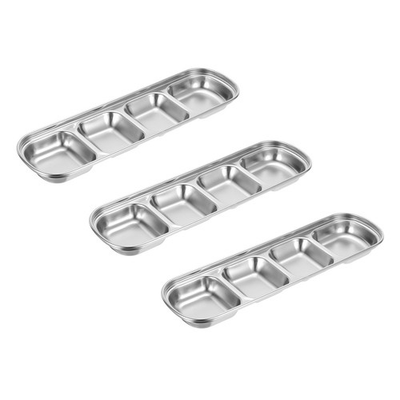 #ad 3pcs Stainless Steel Sauce Dish Dipping Bowls with 4 Compartment Divided Silver $18.86