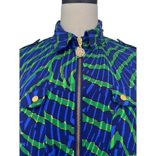 Anne Klein Women's Animal Print Jacket Size M Zip Blue Gold Top NEW - Picture 6 of 14