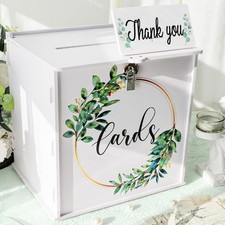 Wedding Card Box with Lock, PVC Wedding Card Boxes for Reception, White Weddi...