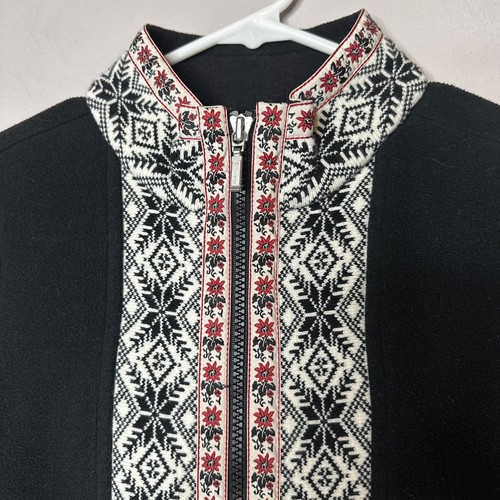 LL Bean Vest Nordic Fleece Snowflake Fair Isle Classic Black Knit Warm Outdoors - Picture 2 of 8