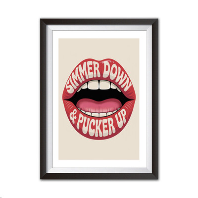 Simmer Down & Pucker Up Poster Retro Lippen Wandbild Druck kräftiges Design OHNE RAHMEN