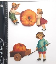 Lot of 2 Vintage Fall Pumpkin Wagon Boy Girl SINGLE LAYER Embellishments 638