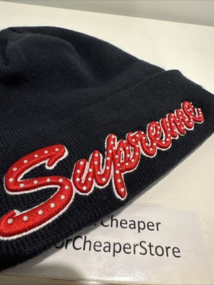NEW Supreme New Era Script Beanie Navy / Red Logo with Diamonds