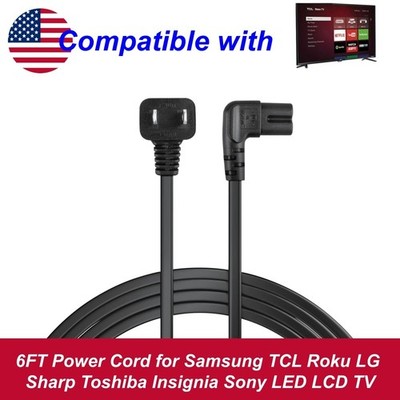 6FT Power Cord for Samsung TCL Roku LG Sharp Toshiba Insignia Sony LED LCD TV
