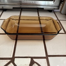 Vintage 442 Anchor Hocking Amber Glass Baking Dish Loaf Pan 9x5 Made In USA