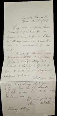 1869 Anna E Dickinson ALS, Lecture Fees, Quaker, Abolitionist, Early Suffragette