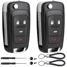 2 Pack Flip Key Fob Case Shell Replacement 4 Button for Chevy Cruze Black