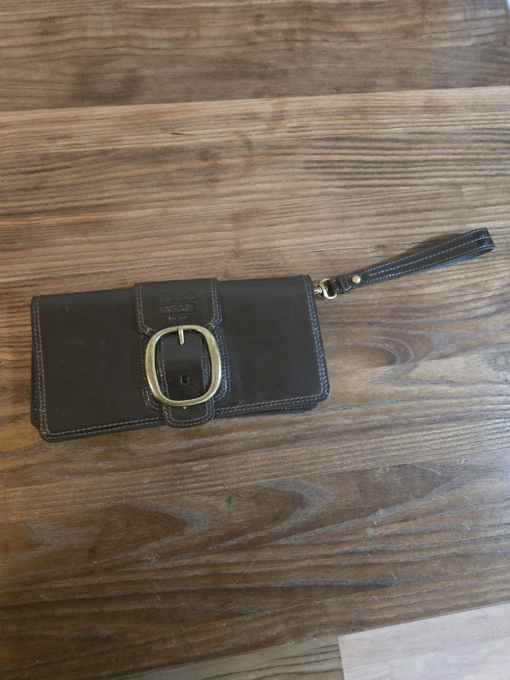 "Coach Bleecker Cartera de charol marrón Muñequera Bolso sin asas Tarjeta de crédito 9""" Foto 2 de 4