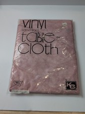 New Old Stock Vintage Flannel Back Tablecloth Made In The USA 70-in Round Pink