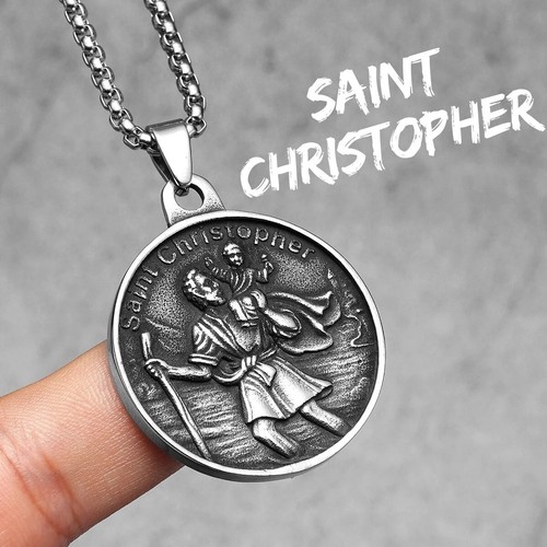 St Christopher Necklace Pendants 316L Stainless Steel Amulet Men Chain ...