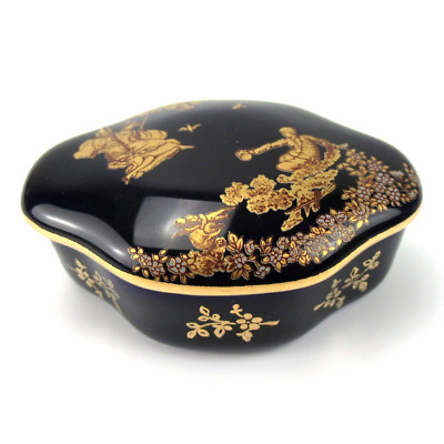 Limoges Castel Porzellan Dose Kobalt 22 Karat Gold-Dekor ''Pour toi avec amour''