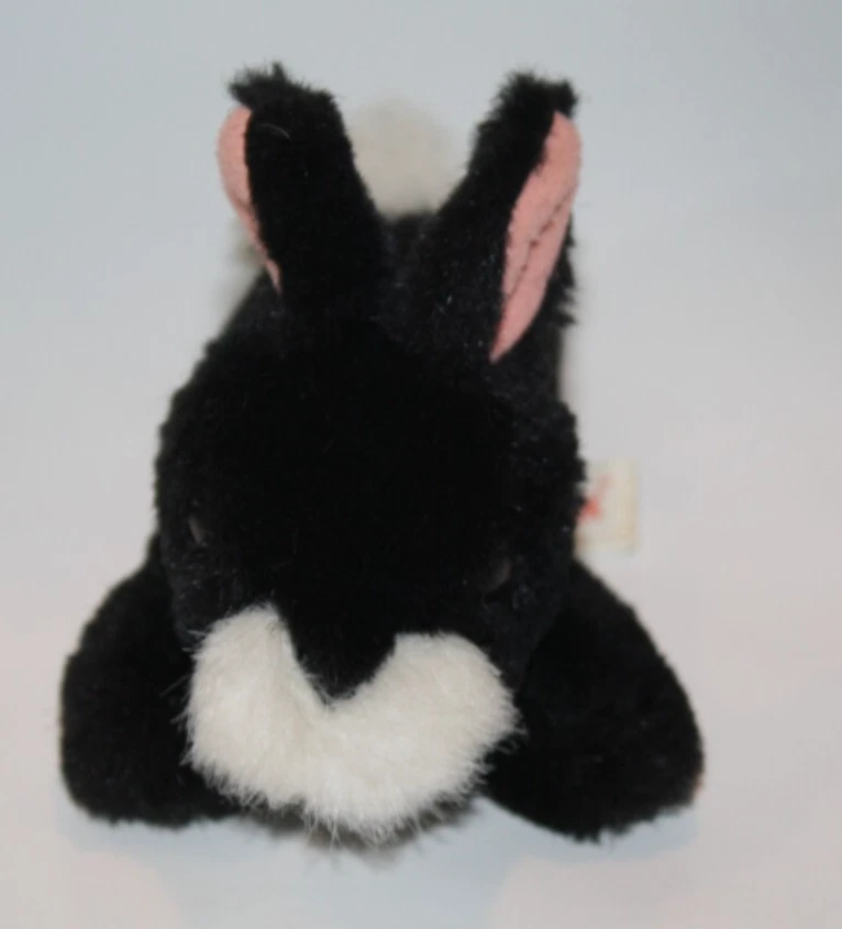 UNIPAK Baby Easter Bunny Rabbit 6" Black White Plush Stuffed Mini Soft Toy 1990 - Image 3 of 4