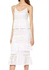 NWOT $98 VILA Videlema beautiful white XS lace tiered cami strap midi dress