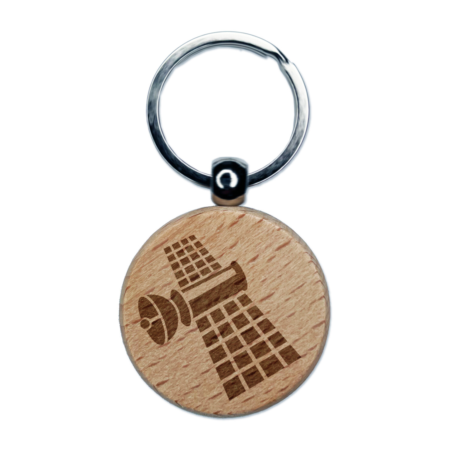 Artificial Satellite Orbiting Space Engraved Wood Round Keychain Tag Charm