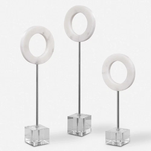 UTTERMOST 17871 COIN TOSS SET OF 3 SOLID WHITE MARBLE RINGS ON CRYSTAL BASES - Picture 5 of 5