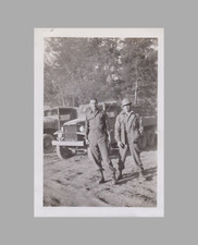 WW2 Photo U.S. Army GIs Camp Military Vehicles