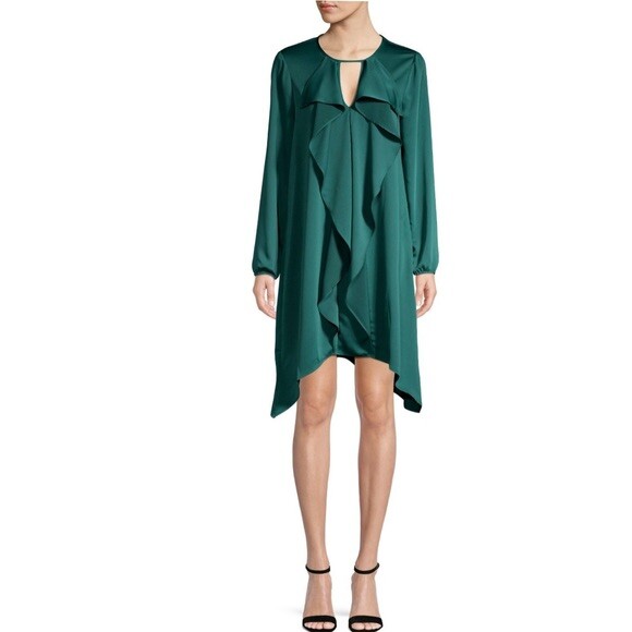 Bcbgmaxazria Ruffle Front Shift Dress, Green / Regular 2 (XS)