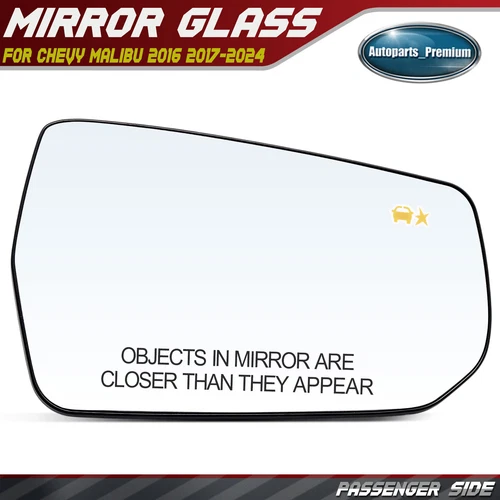 Passenger Side Mirror Glass w/ Blind Spot Detection for Chevy Malibu 2016-2024
