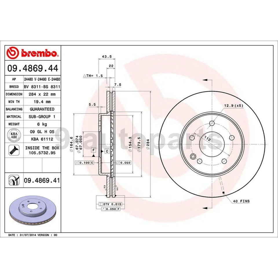 Rotores de freno delanteros Brembo OE pastillas metálicas para Mercedes-Benz C220 1994-1996 Foto 2 de 4