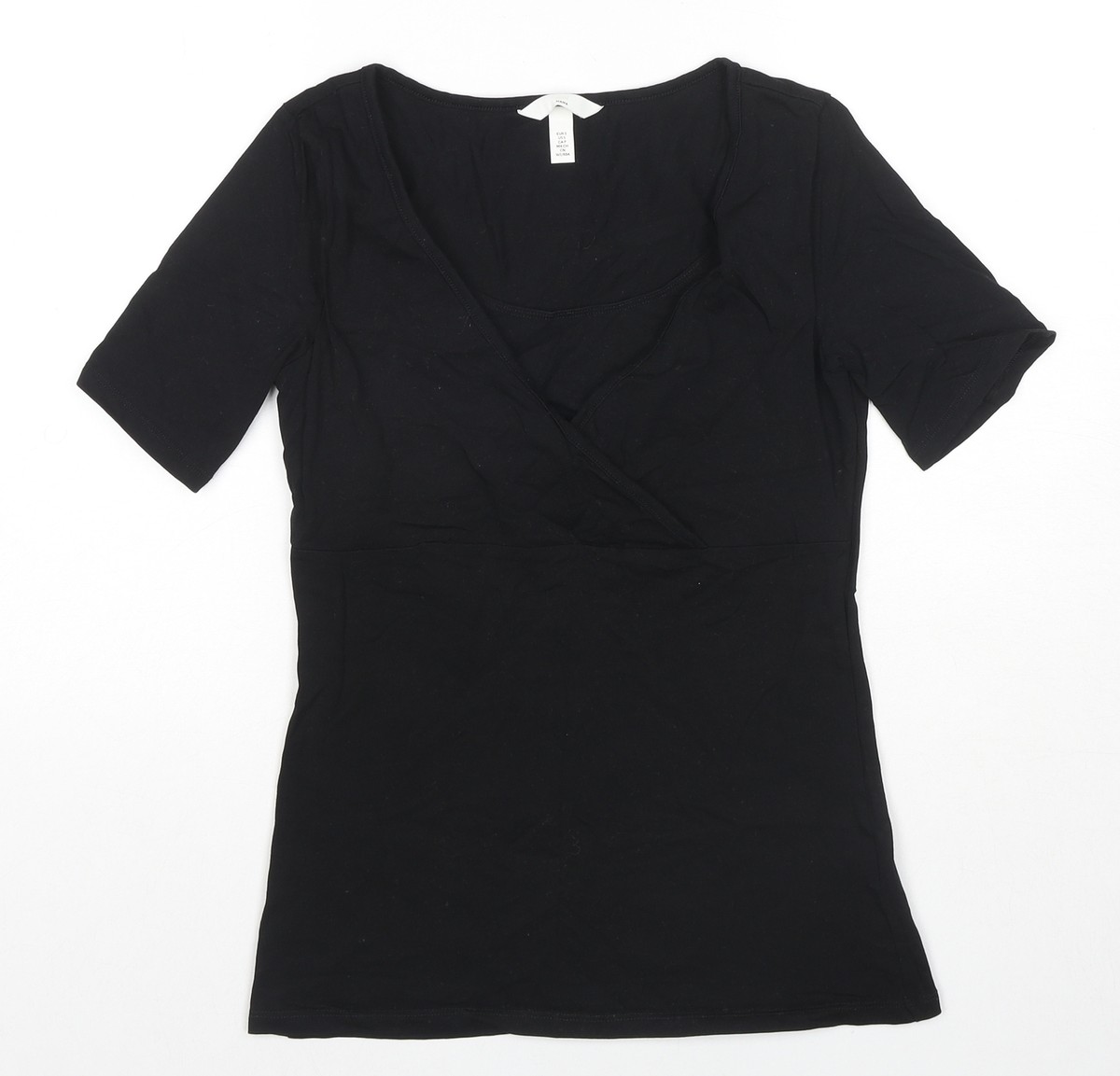 H&M Womens Black Cotton Blend Jersey T-Shirt Size M V-Neck