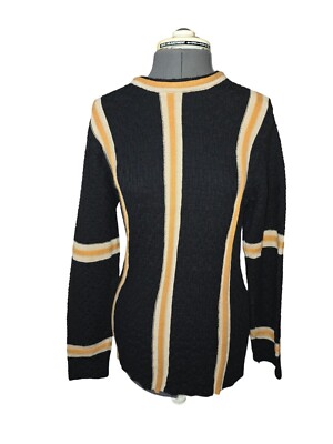Vintage John F. Gee Small Black & Yellow Striped Long-Sleeve Ribbed Knit Sweater