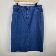 Charter Club Y2k 90's Retro Slit Front Medium Wash Denim Midi Jean Skirt Size 14