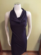 NWT Ann Taylor Dark Purple Drape Neck Stretch Shirred Sheath Dress Small 