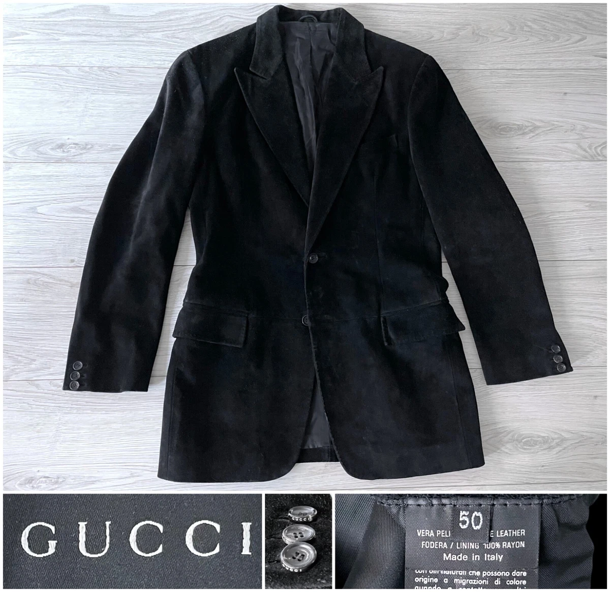 Vintage Gucci x Tom Ford Black Suede PeakLapel Leather Jacket Blazer 40R  38R 50R | eBay