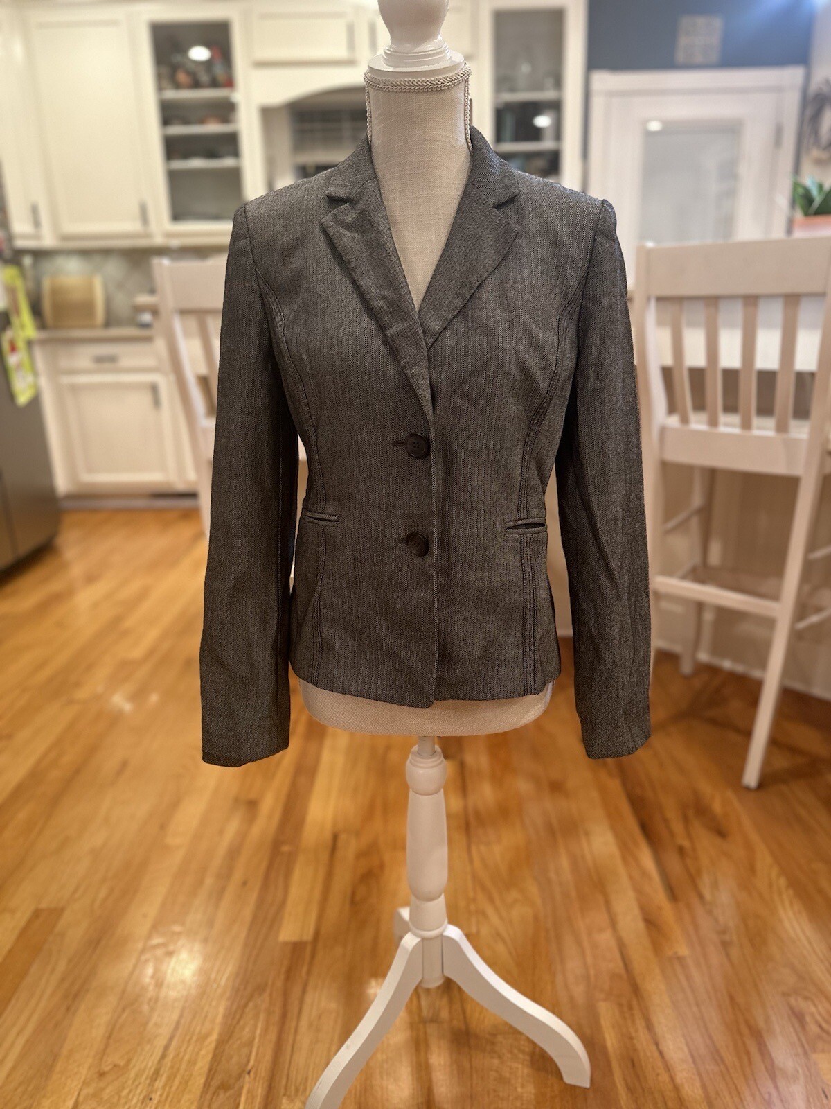 Loft Gray Chevron Two Button Wool Blend Blazer - image 1