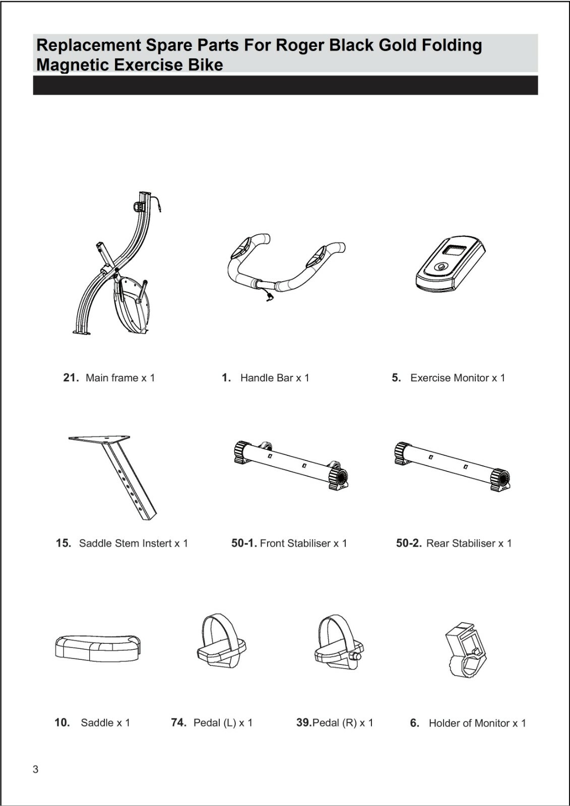 Replacement Spare Parts For Roger Black Gold Folding Exercise Bike 3173 eBay