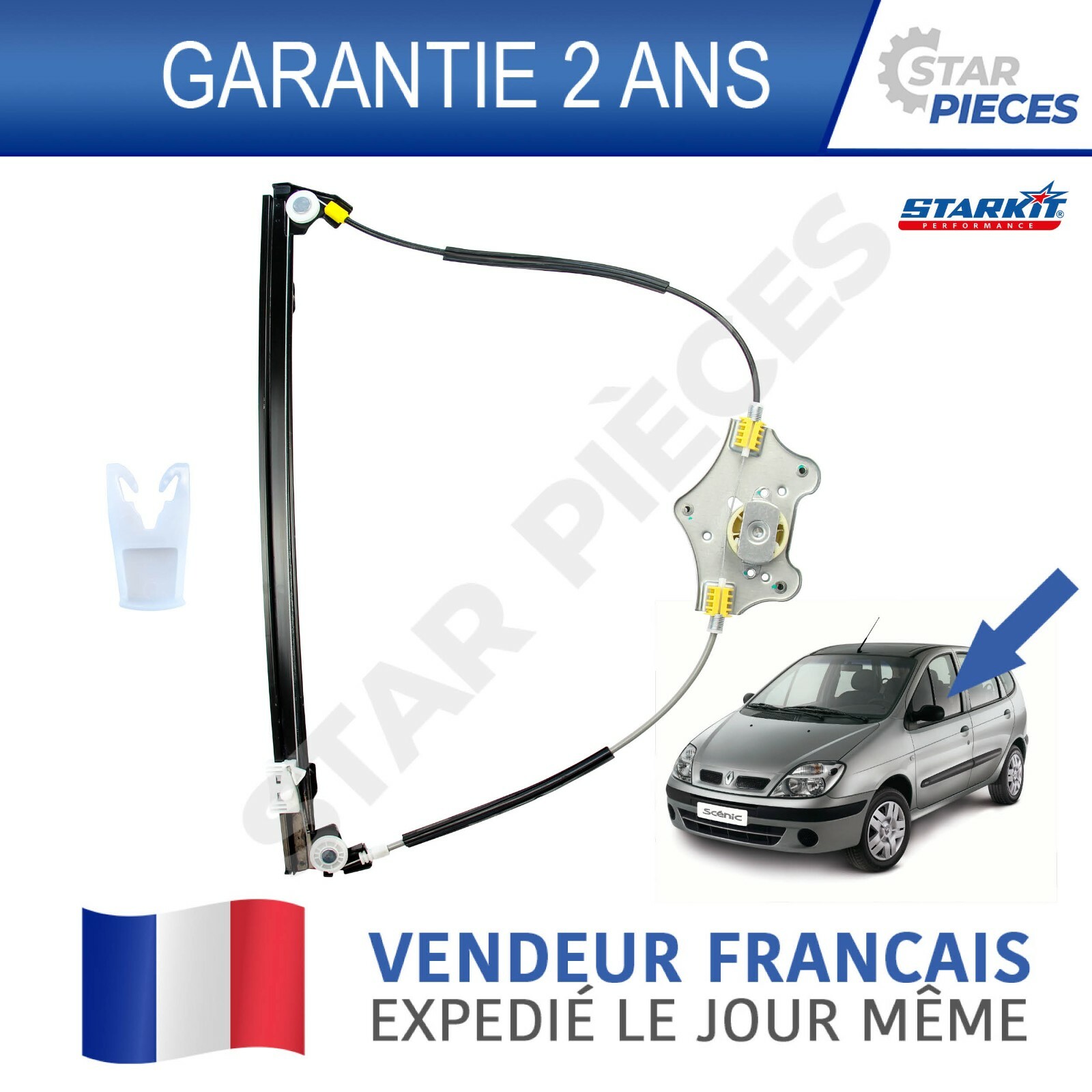 Lève-vitre électrique avant gauche Scenic 1 avec câbles en acier et guides renforcés