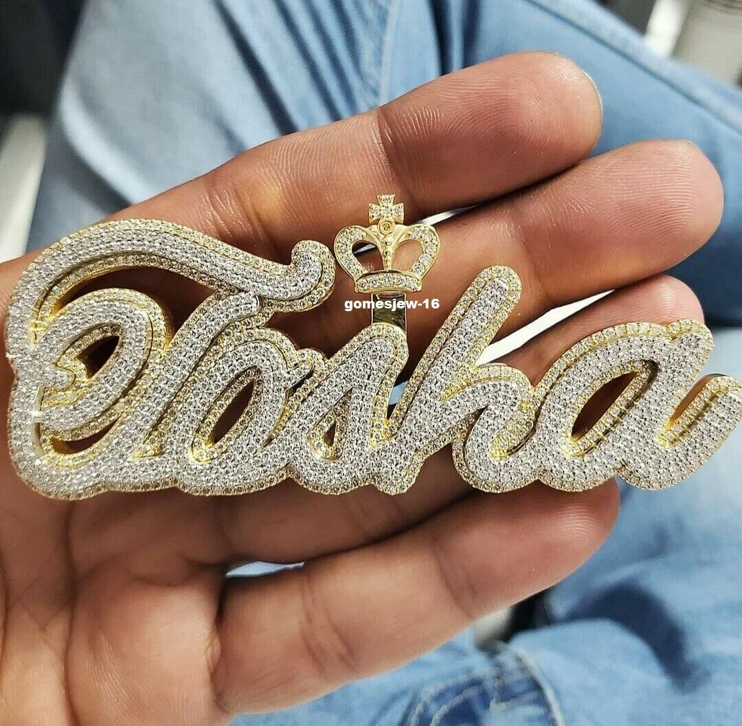 Men Custom Layered Name Pendant Round Simulated Diamond 14K Yellow