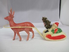 Vintage Celluloid Reindeer Pulling Santa on Sleigh Toy, S-2502