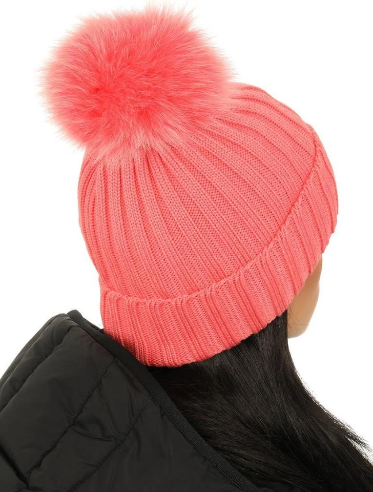 NUEVO MONCLER BRILLANTE CORAL LANA POM POM GORRO LOGO SOMBRERO TALLA ÚNICA CÓDIGO RFID Foto 4 de 4