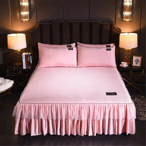 Luxus Satin Seide Bett Rock Staub Rüschen Elegant Bettlaken 14" Drop Queen King - Bild 25 von 41