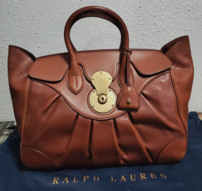 RALPH LAUREN PURPLE LABEL PLEATED RICKY BROWN VACHETTA LEATHER WOMEN ...
