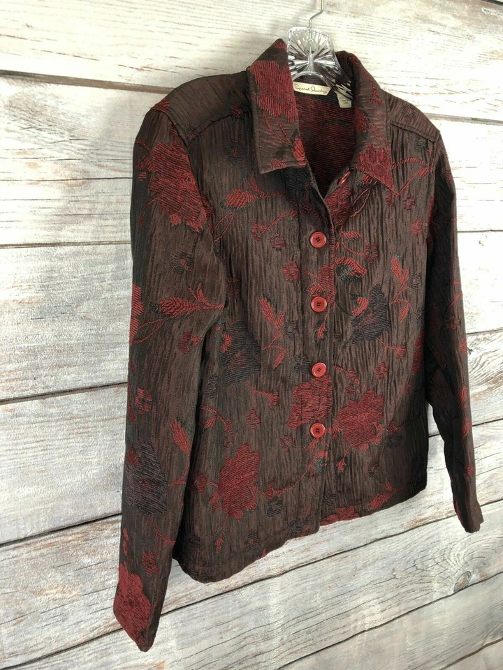 Chaqueta French Laundry Rojo/Vino/Negro Botón Frontal 100% Poliéster Bordado S Foto 3 de 4