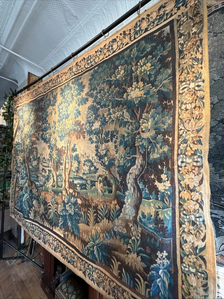 Gorgeous Rare Antique French Tapestry Style Natural Fiber Reproduction 78" x 57" - Image 3 of 4