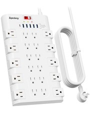 SUPERDANNY Power Strip Surge Protector with 22 AC 6 USB - 6.5 ft, White