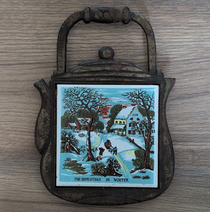 Seven Star Cast Iron Ceramic Tile Teapot/Kettle Trivet Homestead in Winter