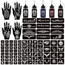 Temporary Tattoo Henna Kit 5 Inks 96 Stencils Cosmetic Grade for Men  Women