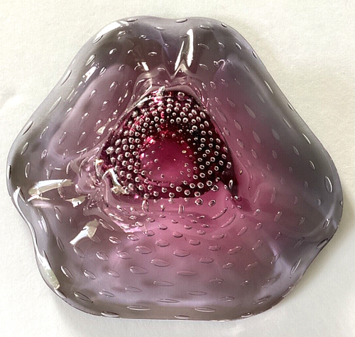 *Vintage Murano Glass Bowl Bullicante Amethyst Purple to Blue Ombre 8" - Zdjęcie 14 z 20