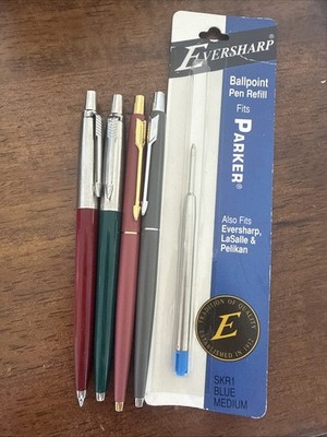 Vintage Parker Pens Multicolor Lot Of Four Plus Refill 80s Black Ink
