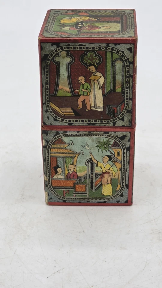 Antigua caja de té oriental de papel, tablero con rev. interno Estampillas de 1 céntimo c. 1868 Foto 3 de 4