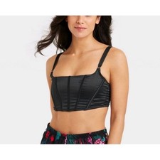 Auden Womens Black Satin Corset Bralette Square Neck Crop Top Small