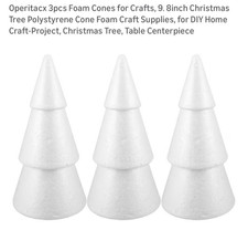 3 Pcs Christmas Diy Foam Cones Holiday Decoration Tree Arts White 9.8" Tall